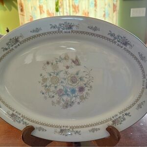 Vintage Cream Floral Porcelain Serving Platter. Elegant Home Dining. Ming Floral